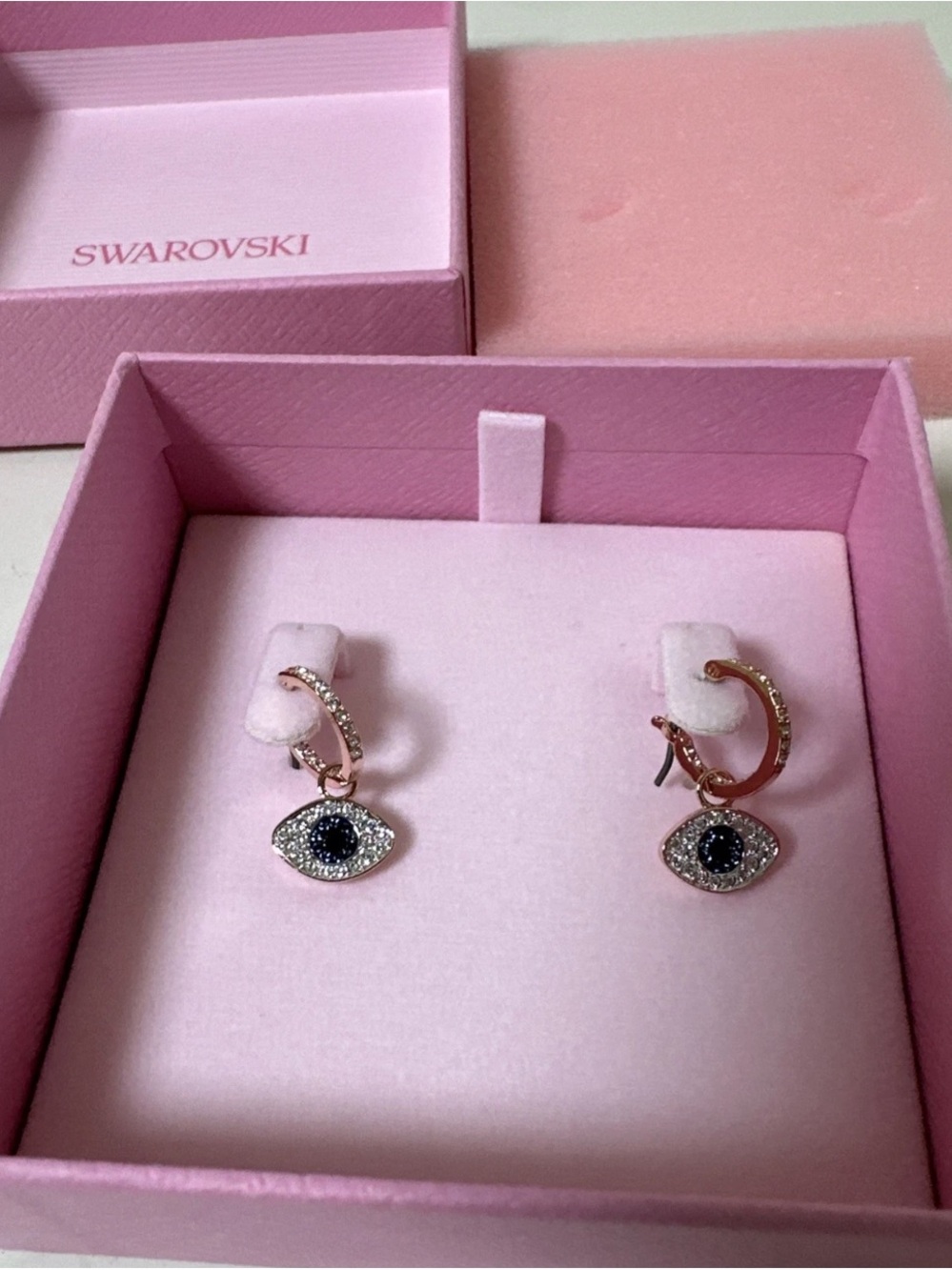 Swarovski Rose Gold Evil Eye Crystal Drop Huggie Earrings